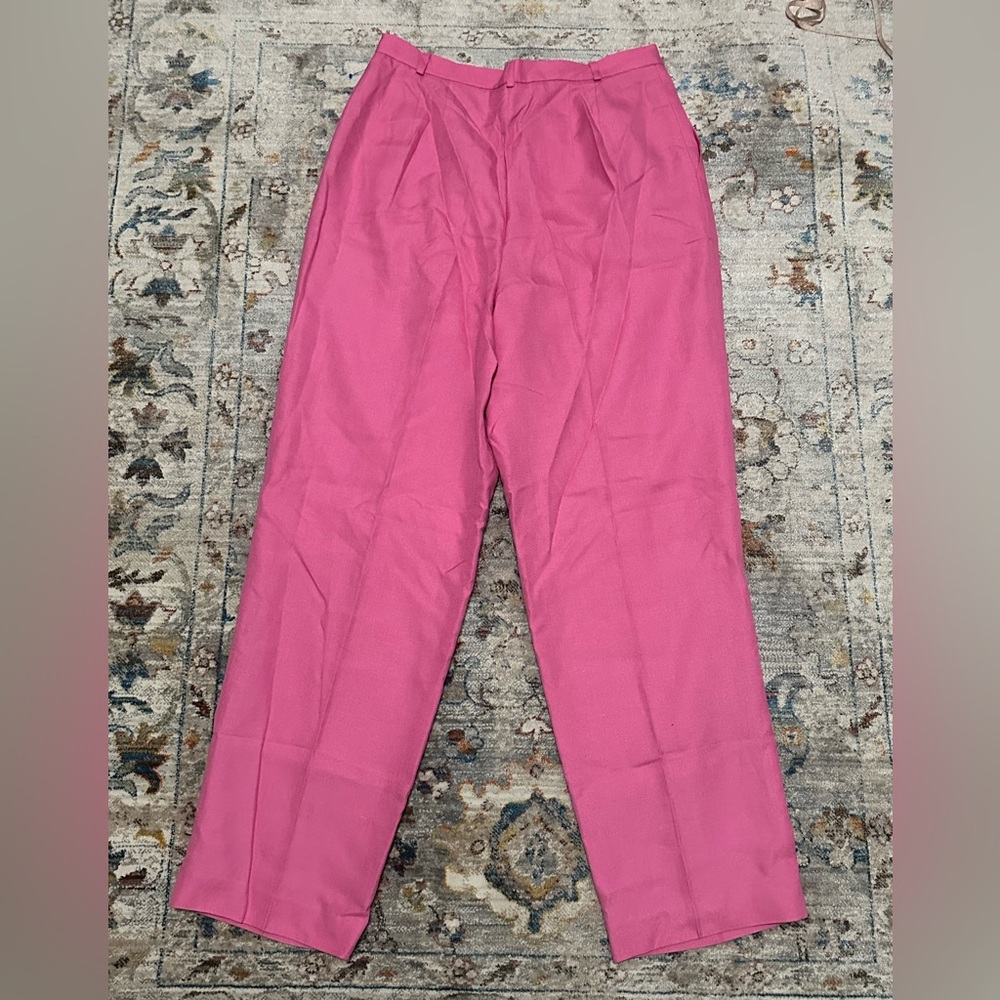 Talbots High Waist Pink Italian Linen Blend Lined Pleated Trouser Pants Size 14 - Picture 2 of 10